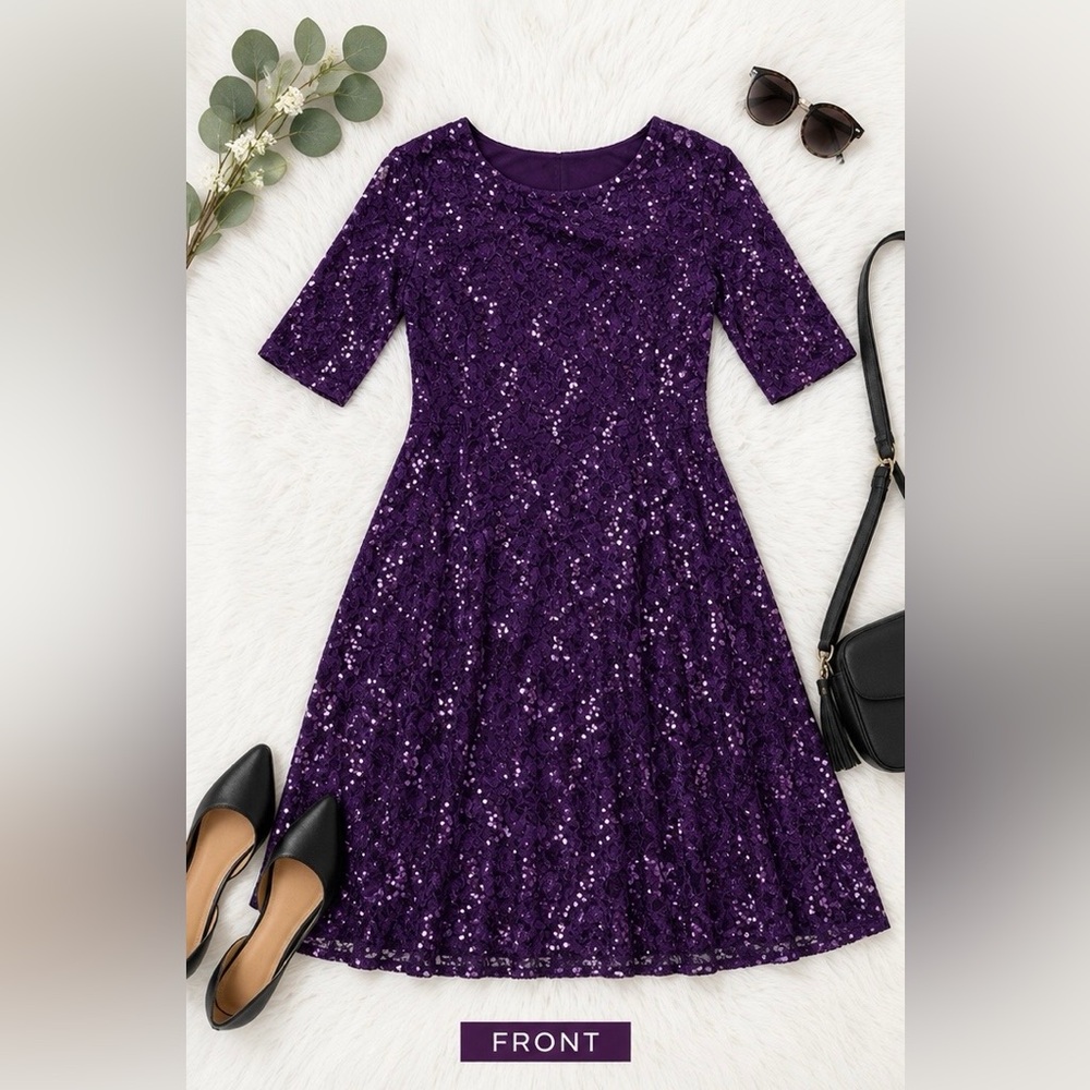 Purple Sequin Midi Dress
